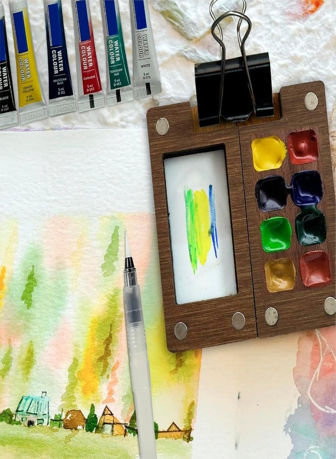 The Crafthives Compact Travel Watercolor Painting Kit | Mini Wooden Palette with Watercolor Tubes, Brush Pen, Sketchbook & Clip | Portable Art Set for Artists & Hobbyists, with color | For kids and Adults - Image 2
